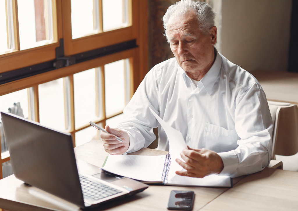 a man stressed with life, contemplating availing senior mental health services