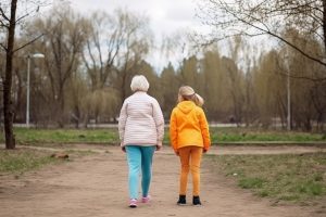 granddaughter and grandmother doing sport